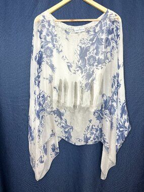 Belle France 100% Silk Kaftan Floral Top, Large Elevated Resortwear Fairy Boho